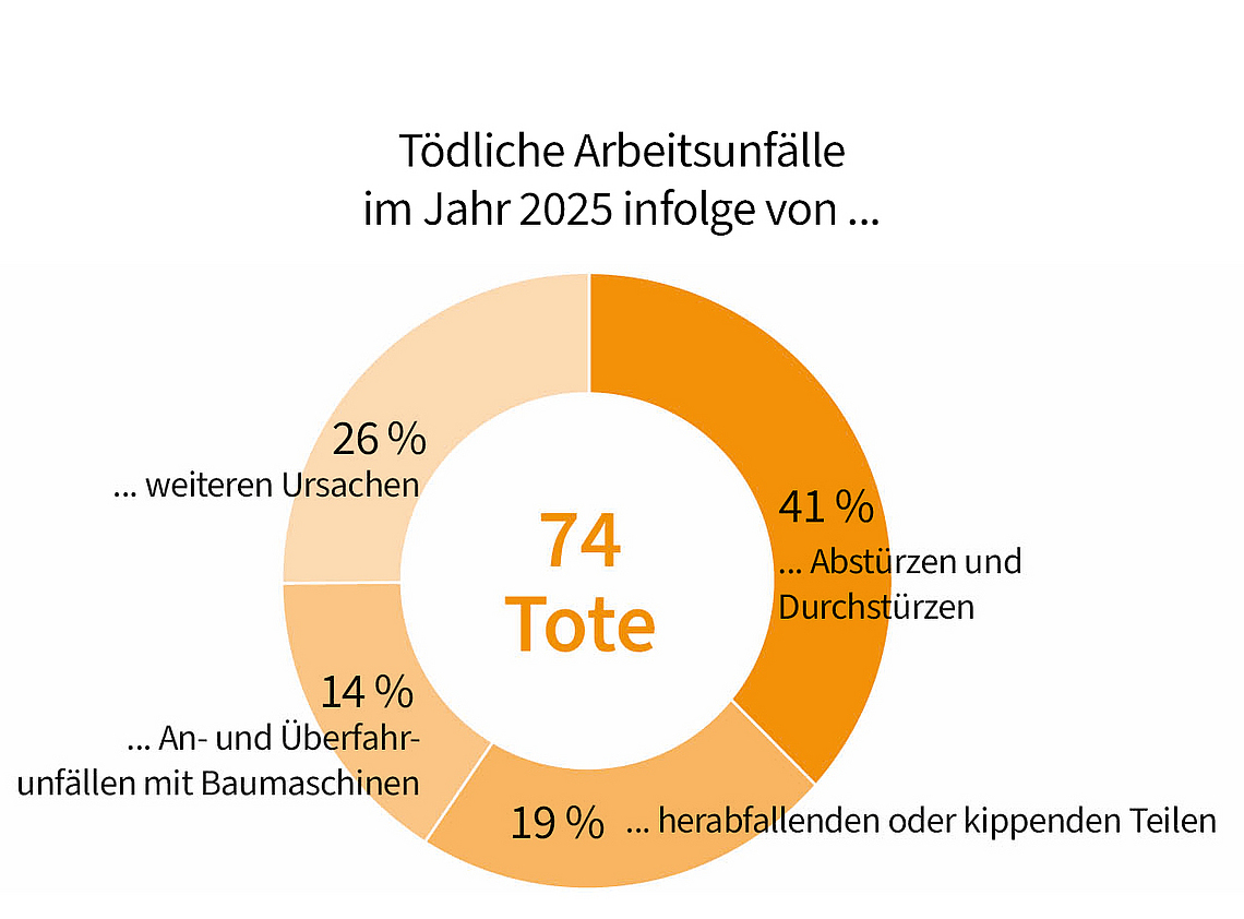 Kreisdiagramm mit der prozentualen Verteilung der Ursachen tödlicher Fälle von Arbeitsunfällen. 