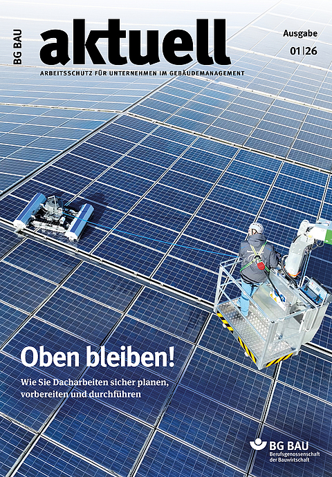 Titelbild BG BAU aktuell 1/2026 Gebäudemanagement 