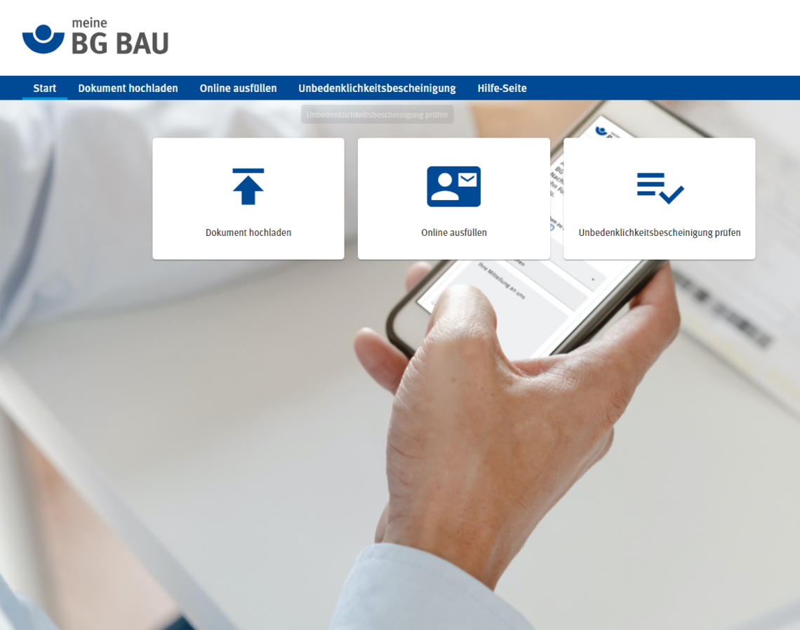 Screenshot des Service-Portals "meine BG BAU". 