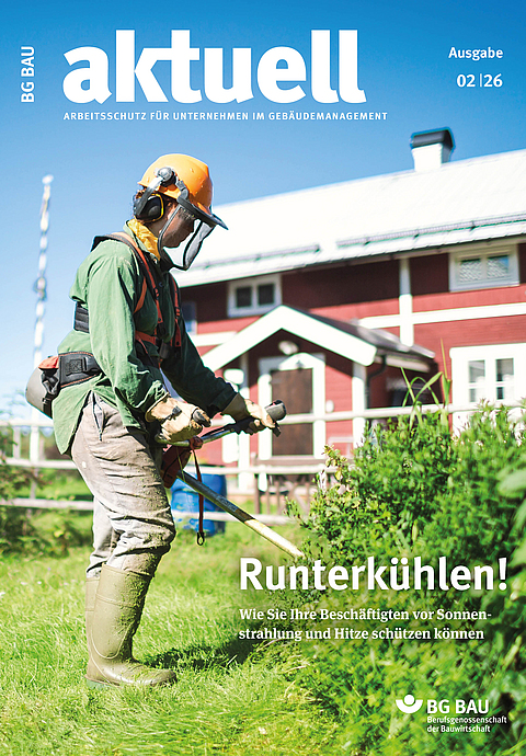Titelbild BG BAU aktuell 2-2026 Gebäudemanagement. 