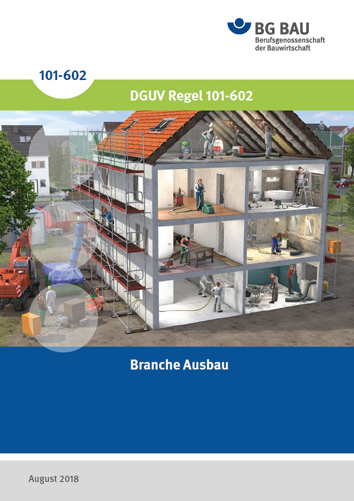 Titelbild der DGUV Regel 101-602 Branche Ausbau.
