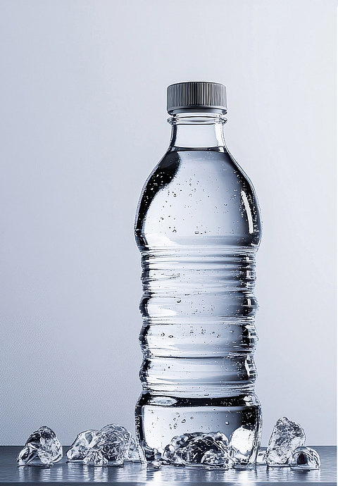 Wasserflasche vor grauem Hintergrund. 