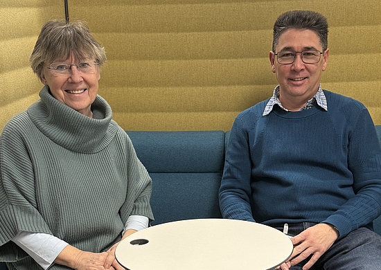 Porträt Dagmar Rabe und Vladimir Zsju, Sicherheitsmitarbeiter der GEG Gebäudereinigung in Lonsheim. 