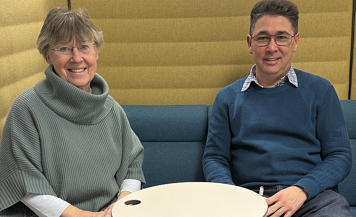 Porträt Dagmar Rabe und Vladimir Zsju, Sicherheitsmitarbeiter der GEG Gebäudereinigung in Lonsheim. 