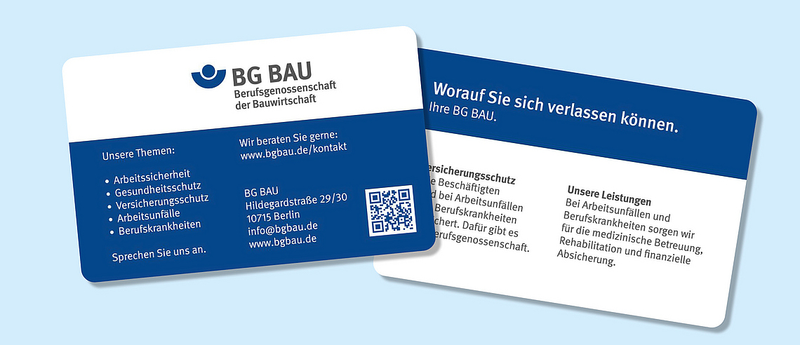 Abbildung der BG BAU-Karte mit Vorder- und Rückseite.
