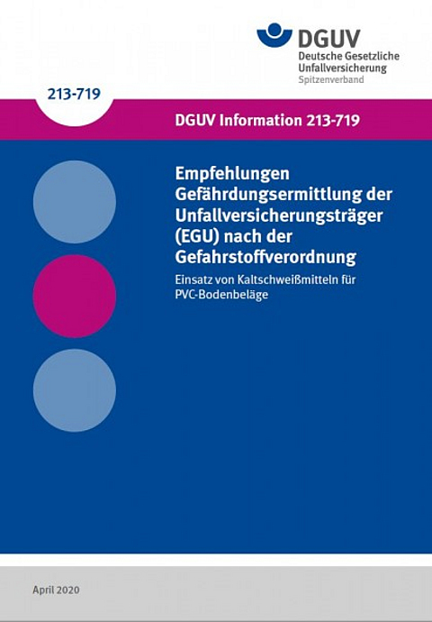Titelbild der DGUV Information 213-719: Empfehlungen Gefährdungsermittlung der Unfallversicherungsträger (EGU) nach der Gefahrstoffverordnung

