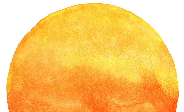 Gemaltes Bild einer Sonne in orange und gelb.