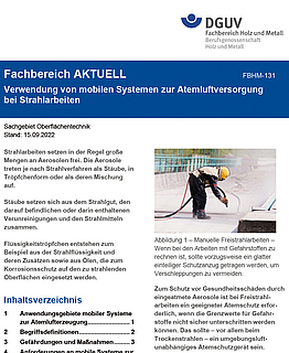 Titelblatt der Fachbereich aktuell: FBHM-131 „Verwendung von mobilen Systemen zur Atemluftversorgung bei Strahlarbeiten“ 
