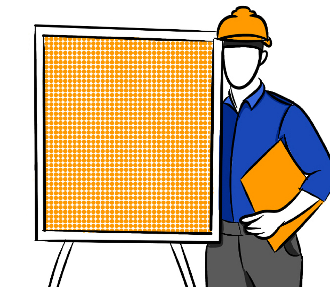 Illustration einer Person an einem Flipchart.
