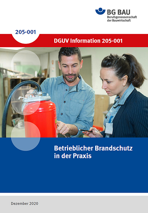Titelbild der DGUV Information 205-001: Betrieblicher Brandschutz in der Praxis
