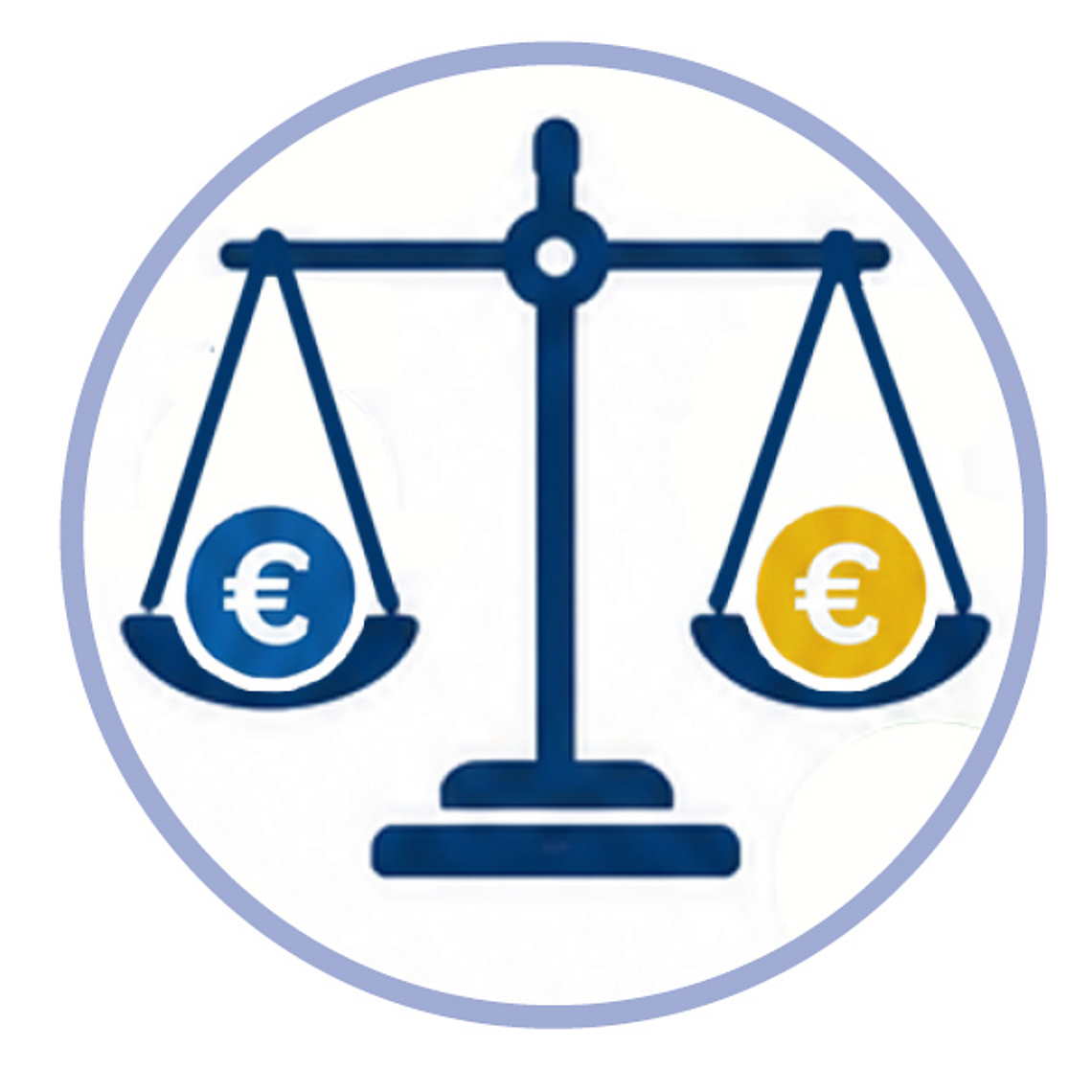 Piktogramm Waage mit Eurosymbolen. 