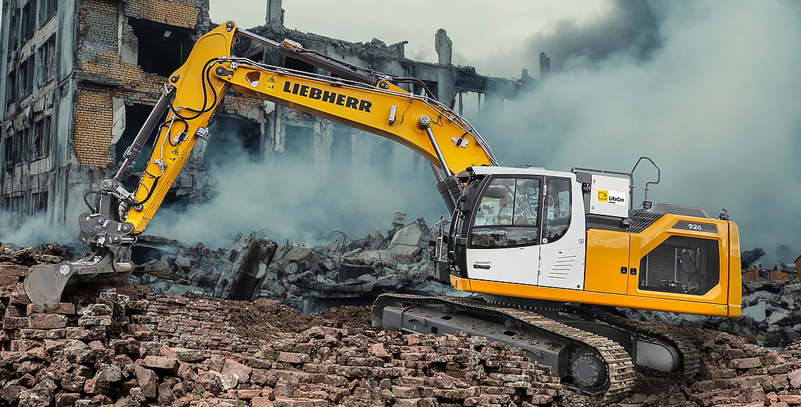 Ein Bagger, der über Liebherr Remote Control ferngesteuert wird. 