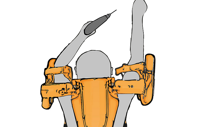 Illustration Exoskelett für das Arbeiten über Kopf. 
