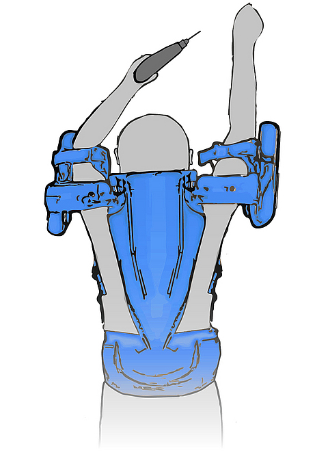 Illustration Exoskelett für das Arbeiten über Kopf. 
