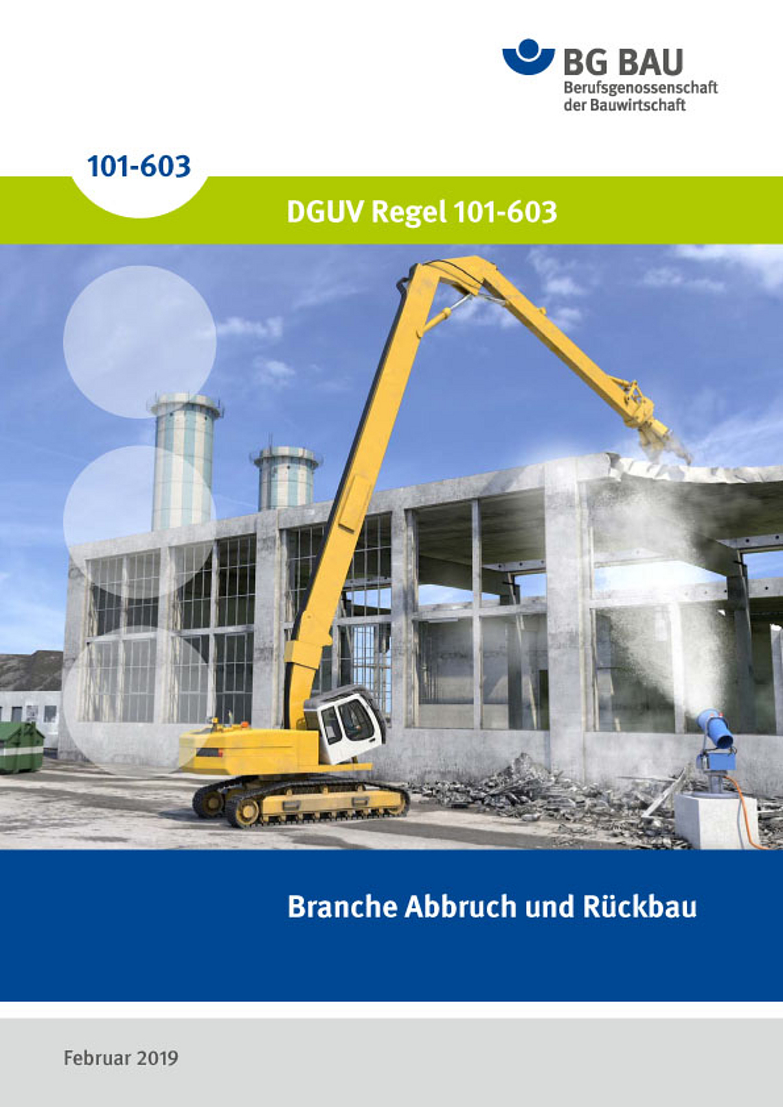 Titelbild der DGUV Regel 101-603 Branche Abbruch und Rückbau.
